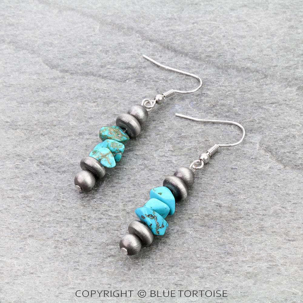 Navajo Style Pearl & Chip Stone Dangle Earrings