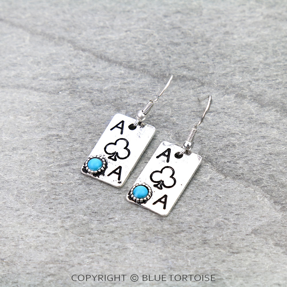 Western Ace of Clubs Dangle Earrings