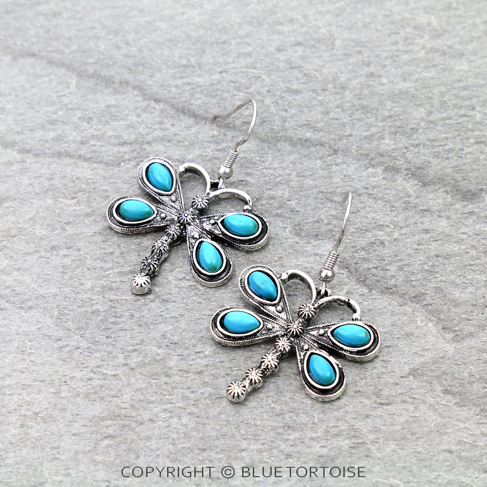 Western Dragonfly Stone Dangle Earrings