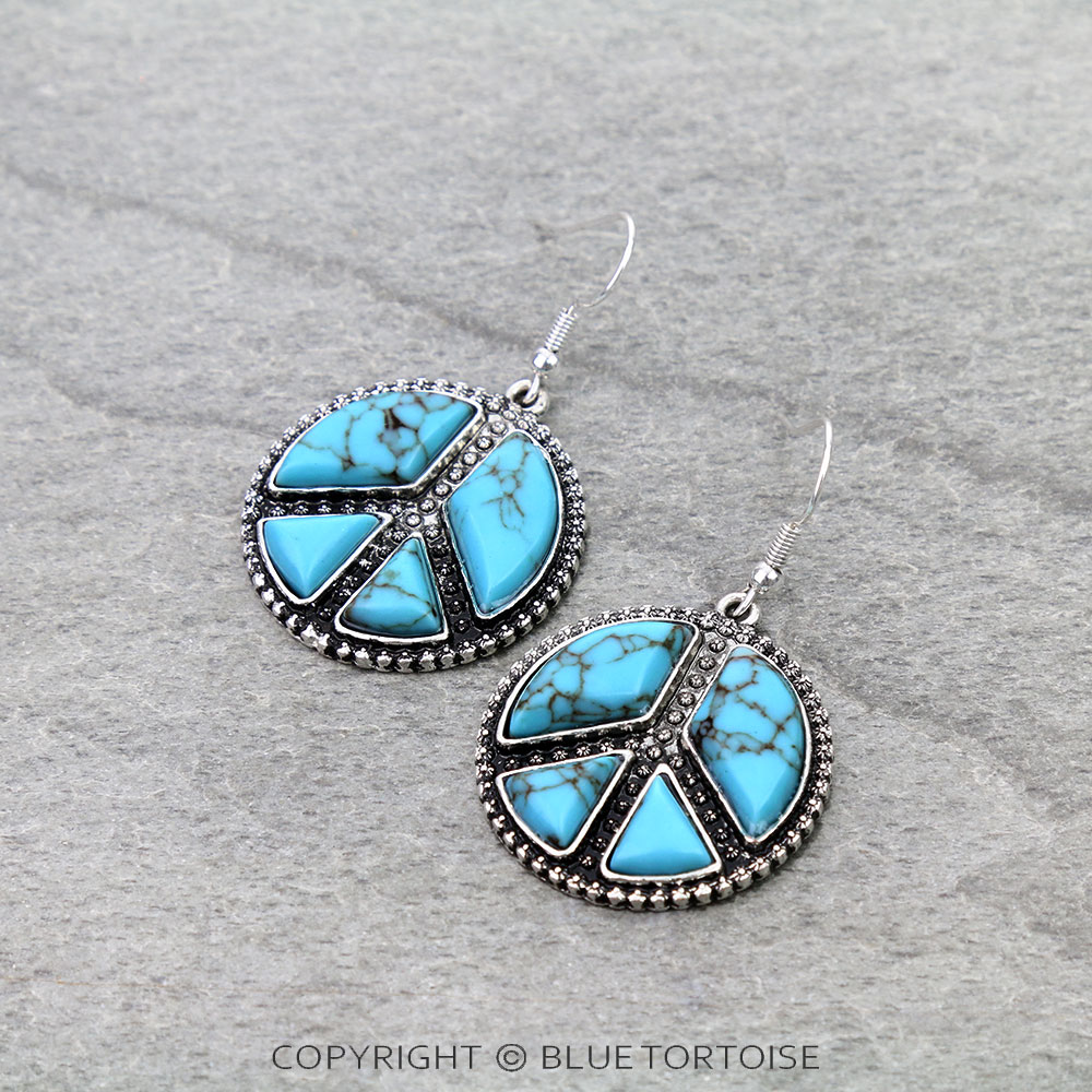 Western Peace Sign Stone Dangle Earrings