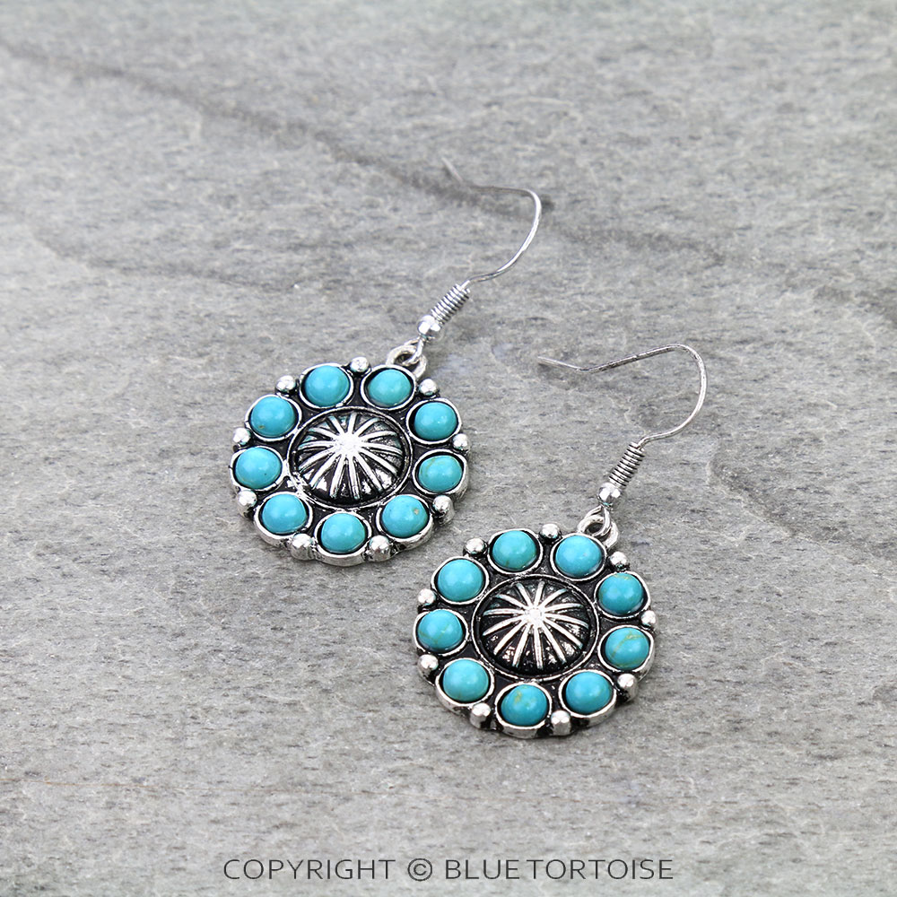 Western Concho Stone Dangle Earrings