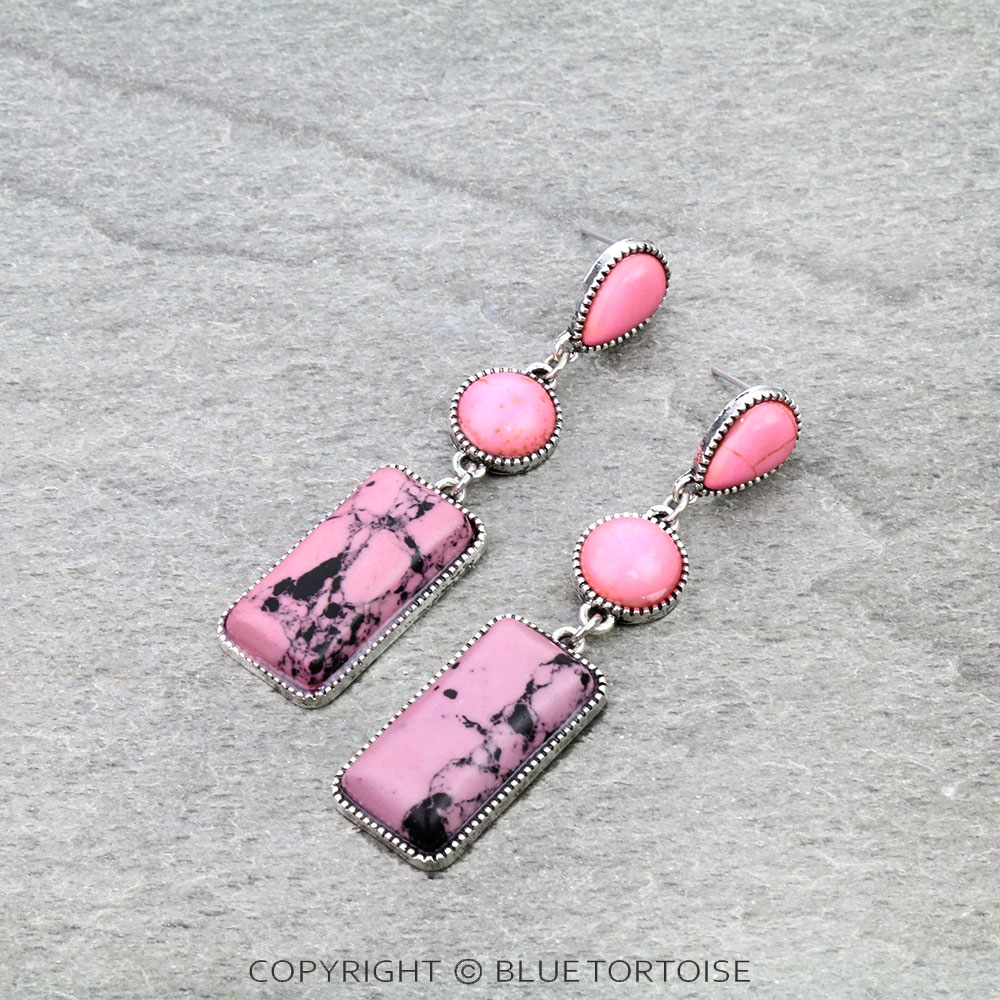 Western Geometric Shape Stone Stud Earrings