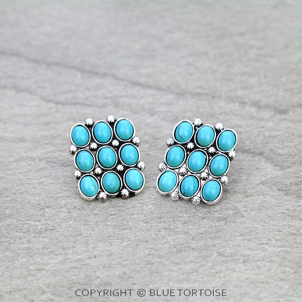 Western Rectangle Stone Stud Earrings