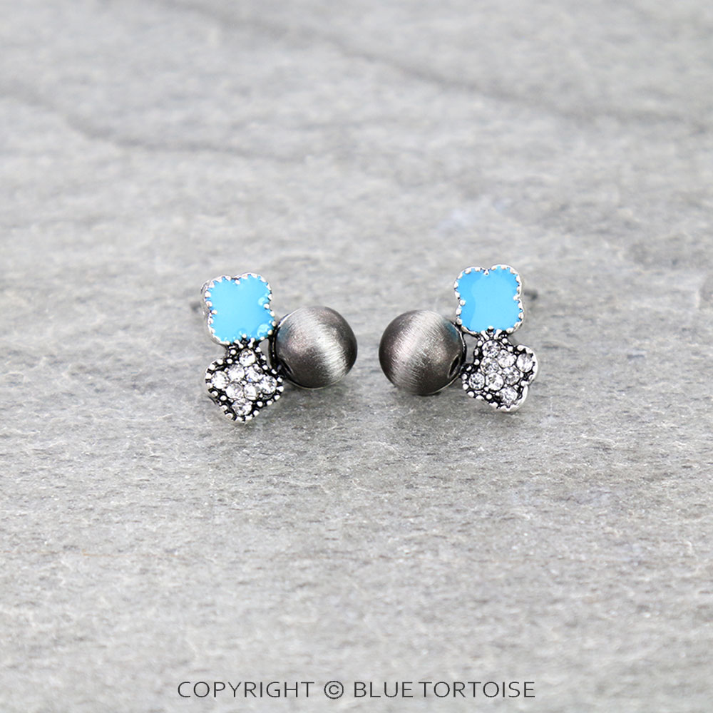 Navajo Style Pearl with Clover Stud Earrings