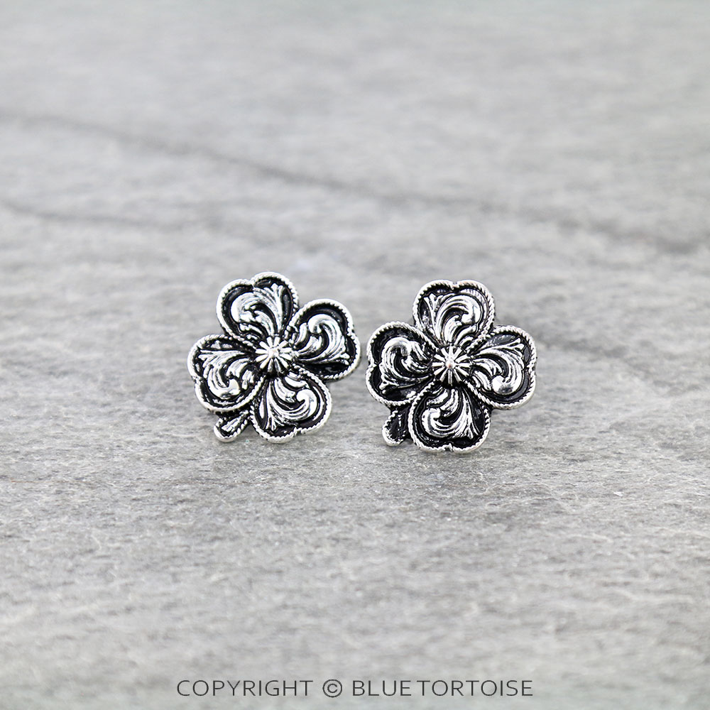 Western Four Leaf Clover Stud Earrings