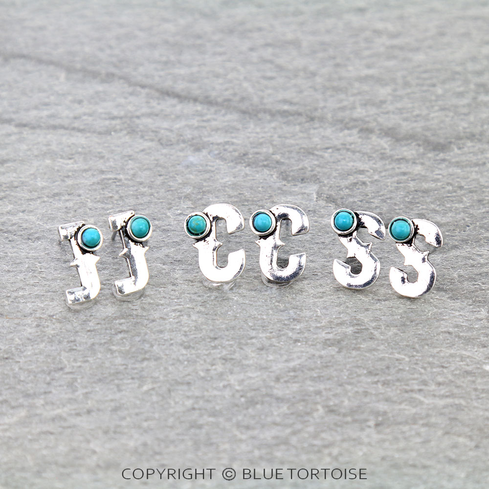 3 Pair Western Initial Earring Set
