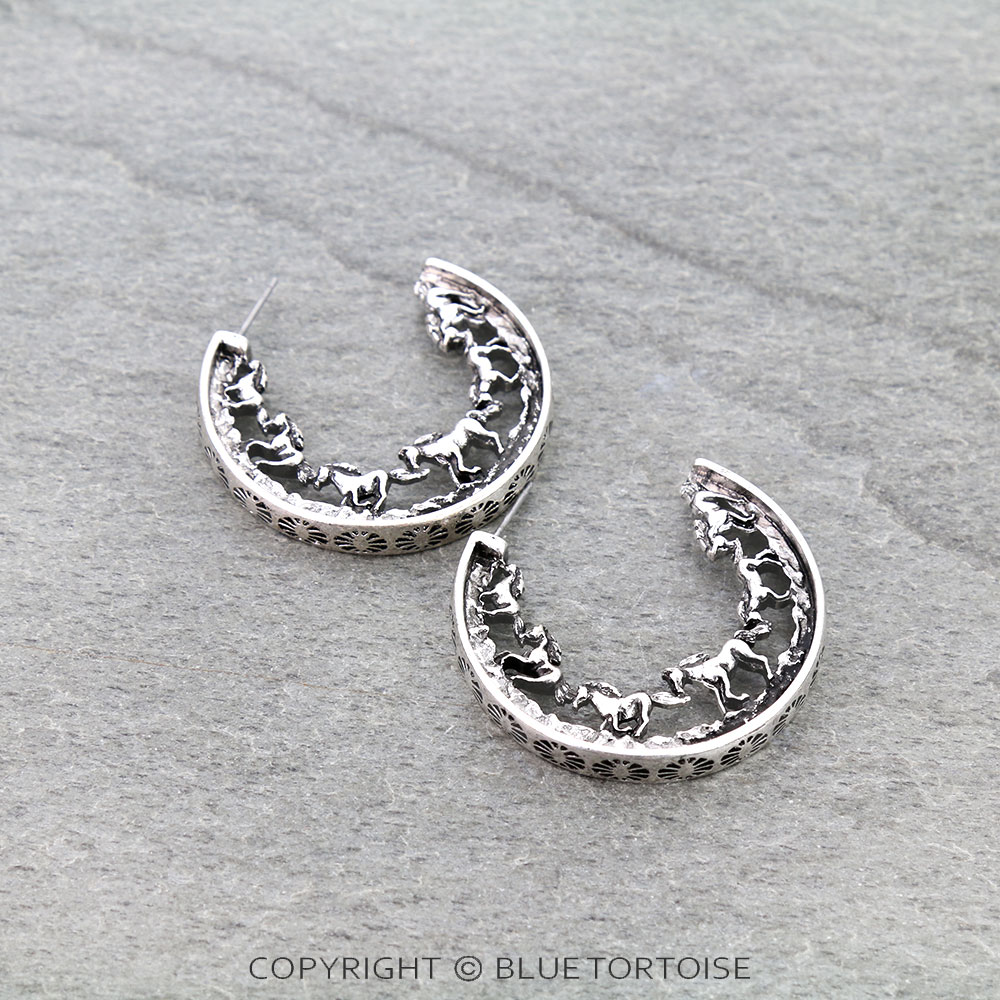 Western Horse Hoop Earrings