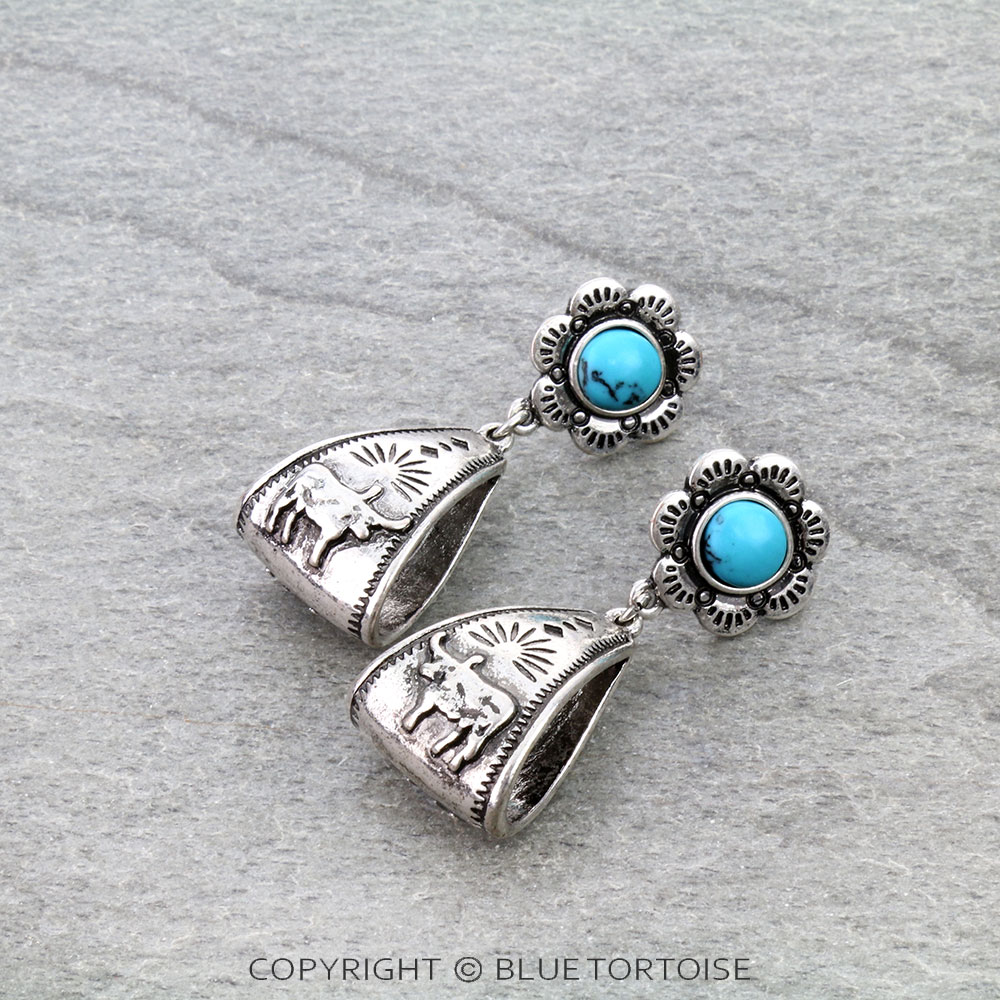 Western Cow Pattern Cross Stone Stud Earrings
