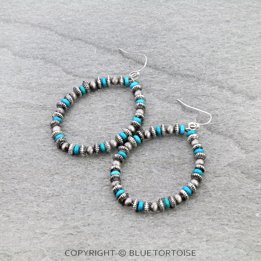 Navajo Style Pearl & Bead Dangle Earrings