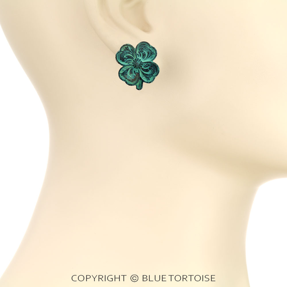 Western Four Leaf Clover Stud Earrings - Image 2