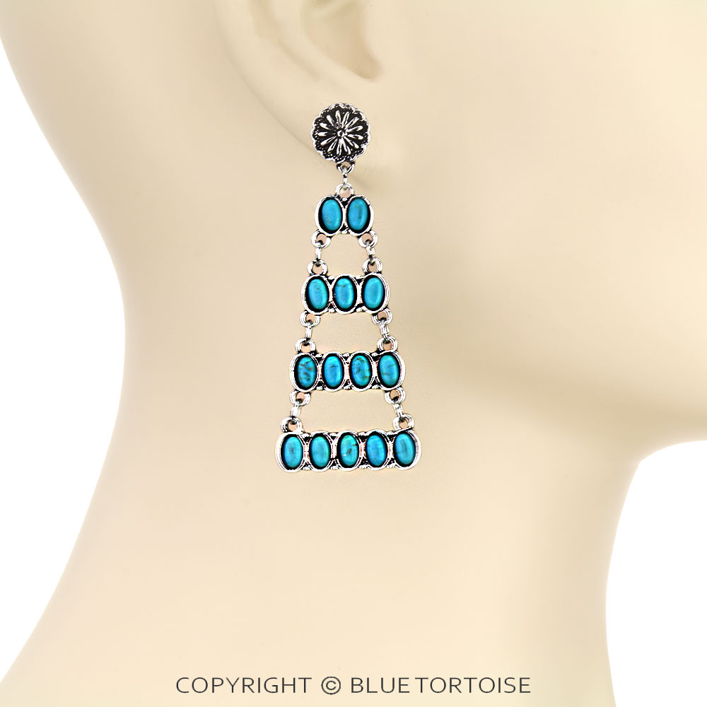 Western Style Stone Drop Stud Earrings - Image 2