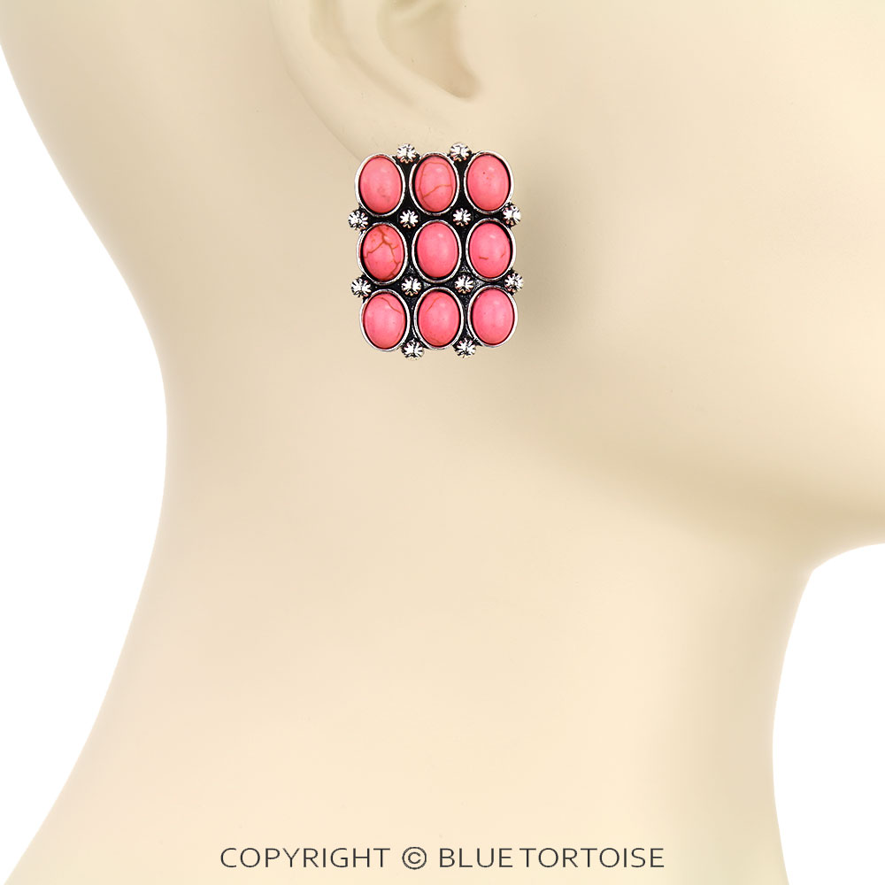 Western Rectangle Stone Stud Earrings - Image 2