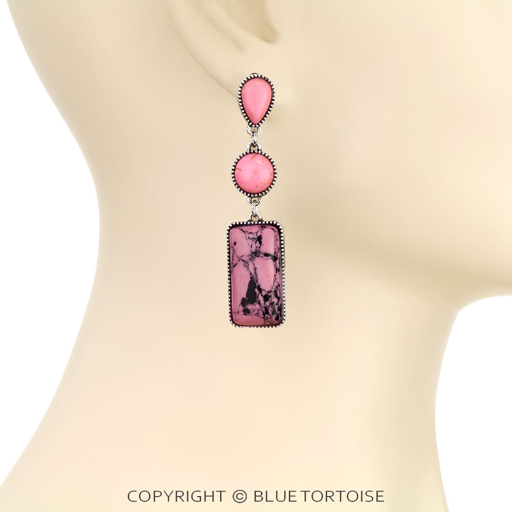 Western Geometric Shape Stone Stud Earrings - Image 2