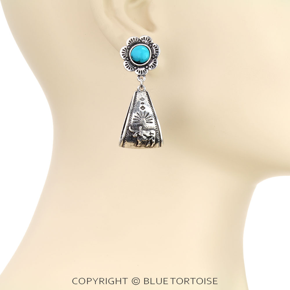 Western Cow Pattern Cross Stone Stud Earrings - Image 2