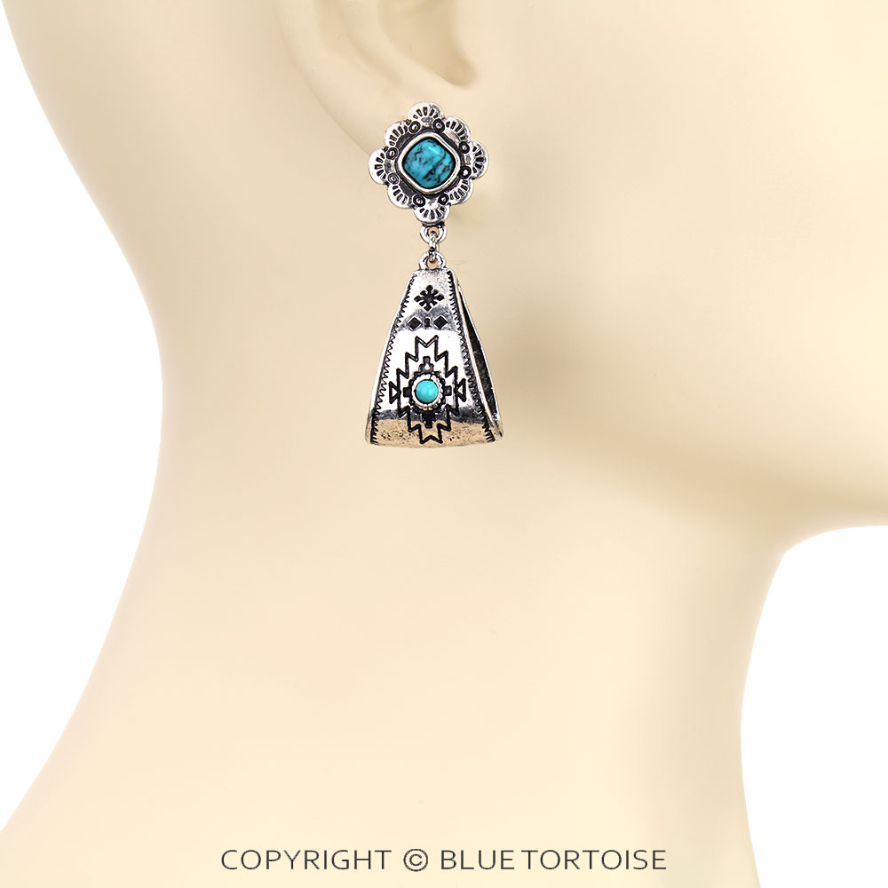 Western Aztec Pattern Stone Stud Earrings - Image 2