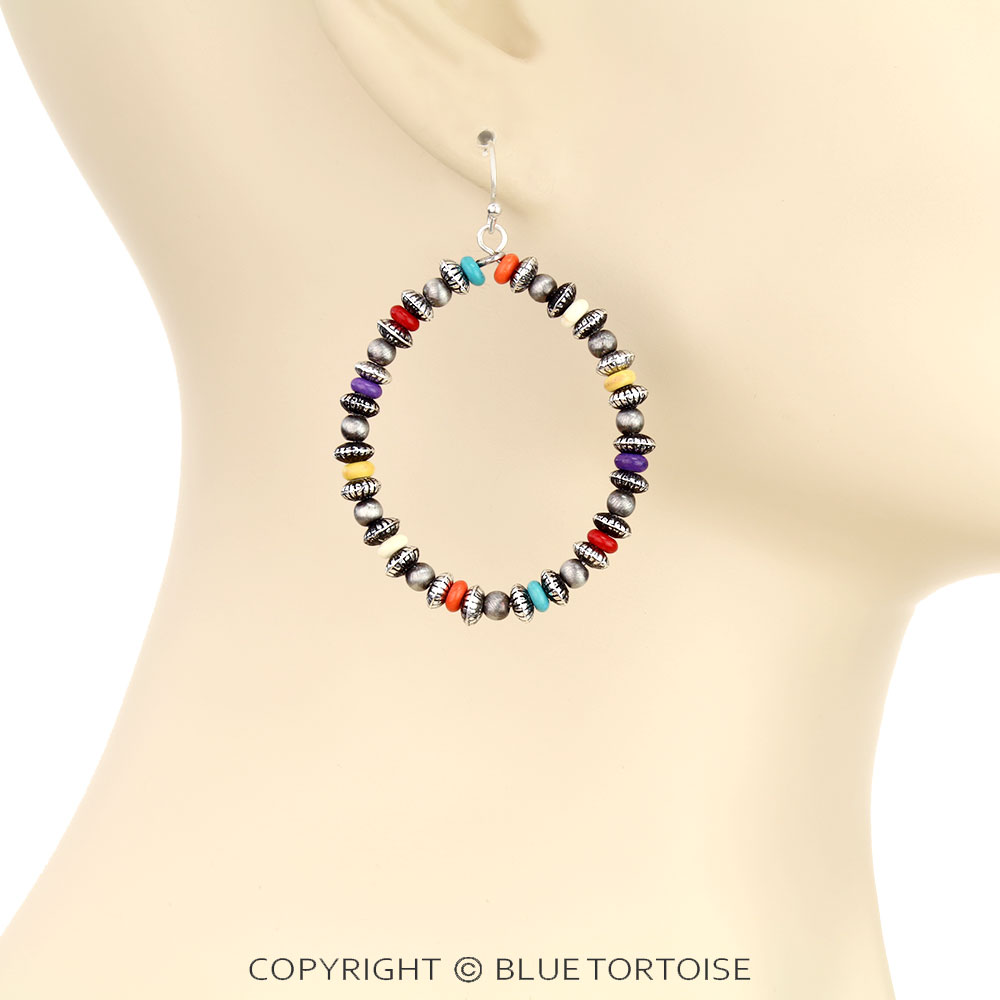 Navajo Style Pearl & Bead Dangle Earrings - Image 2