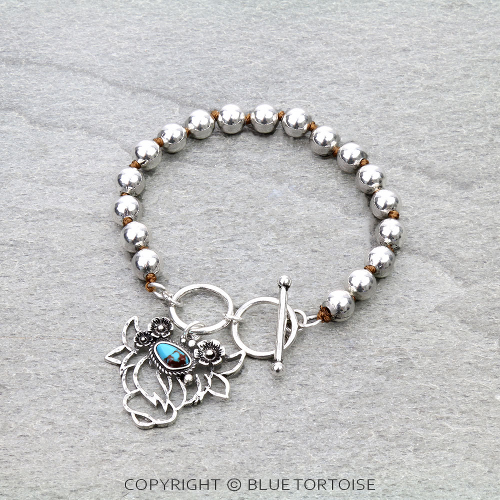 Western Flower Highland Cow Toggle Bracelet