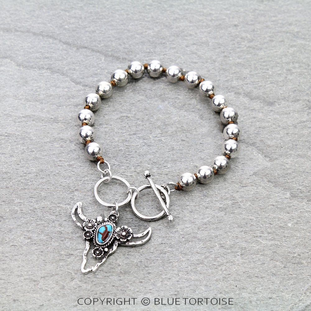 Western Flower Steer Head Toggle Bracelet