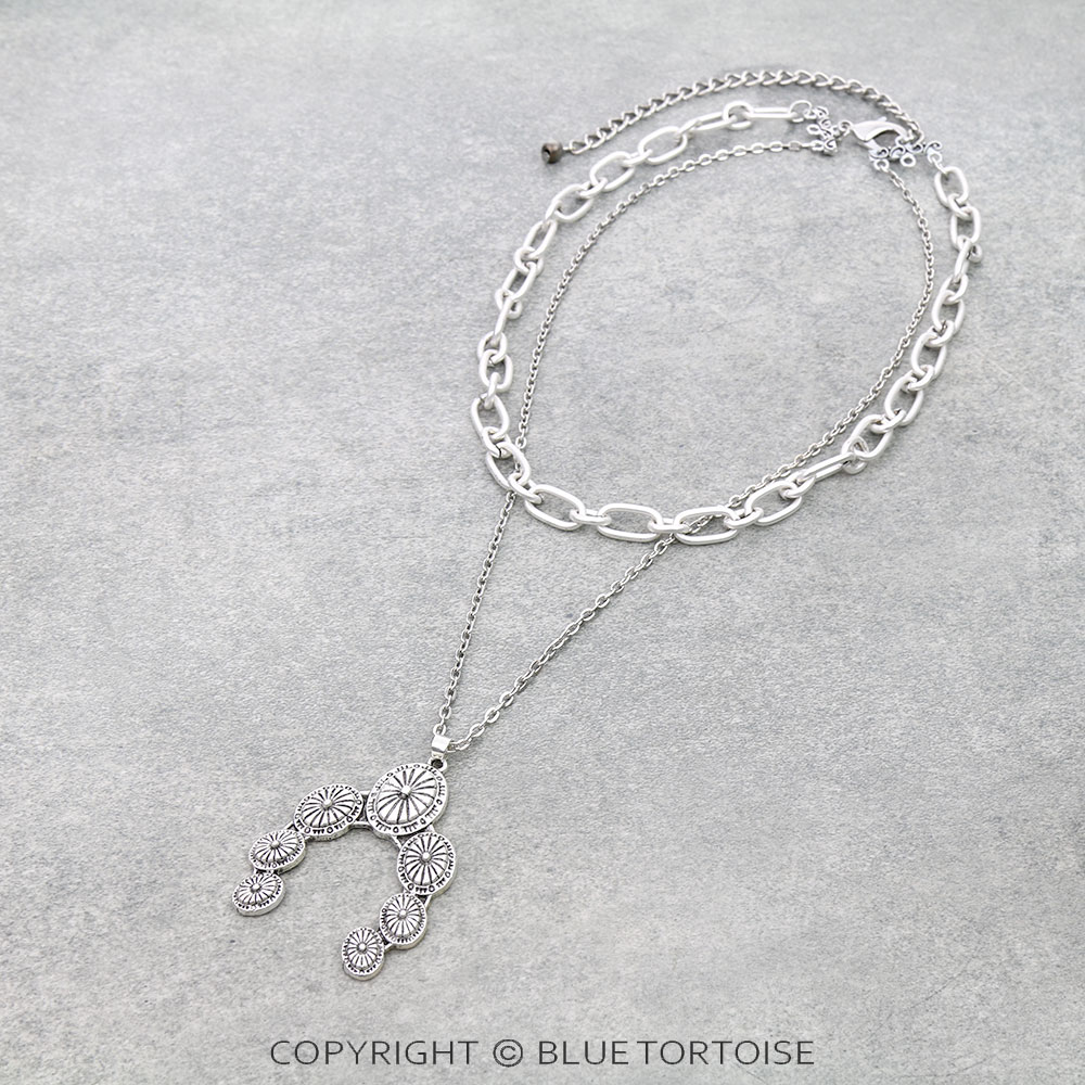 18" Long, 2-strand Chain Necklace, Squash Blossom Pendant