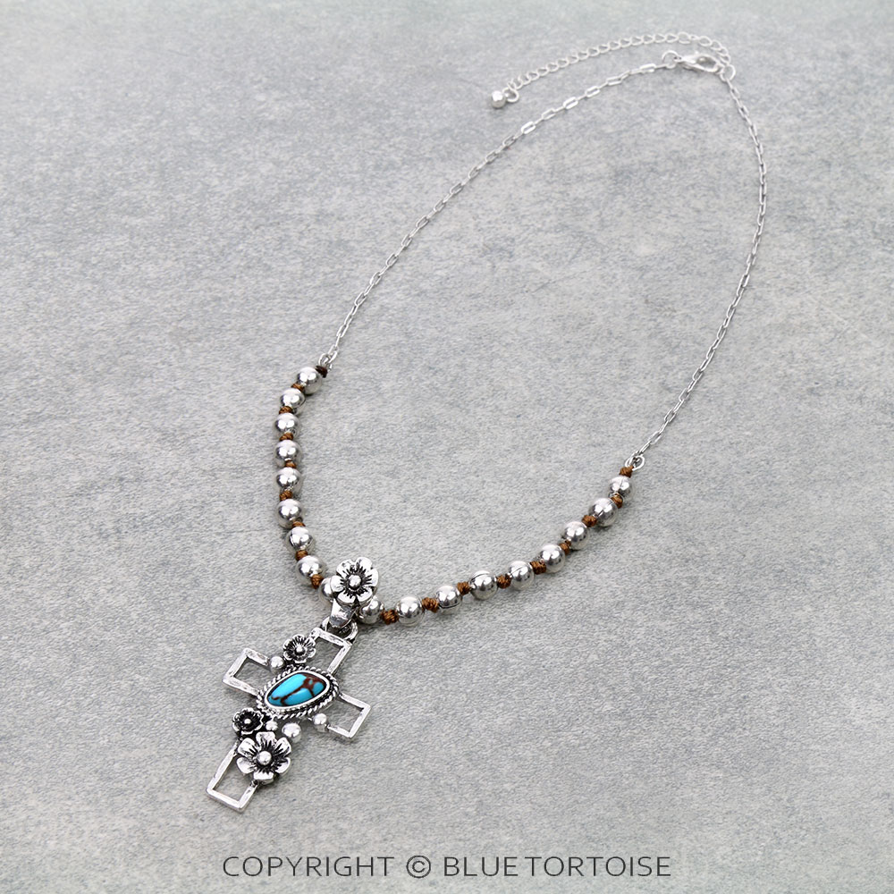 Western Flower Cross Pendant Necklace