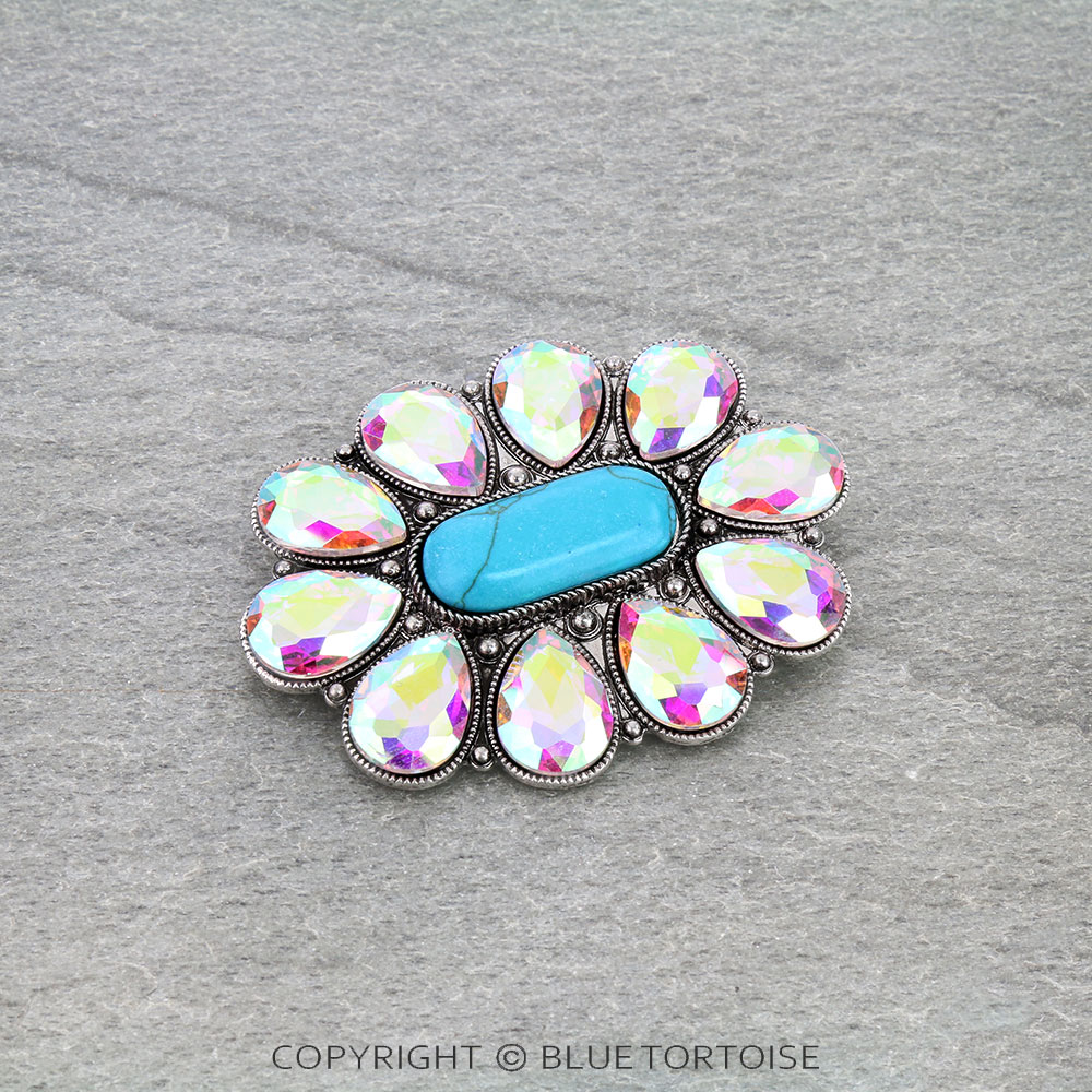 Western Concho Stone Brooch Pin