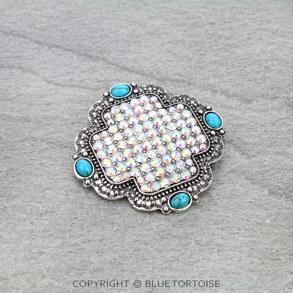 Western Cross Stone Brooch Pin - Image 3