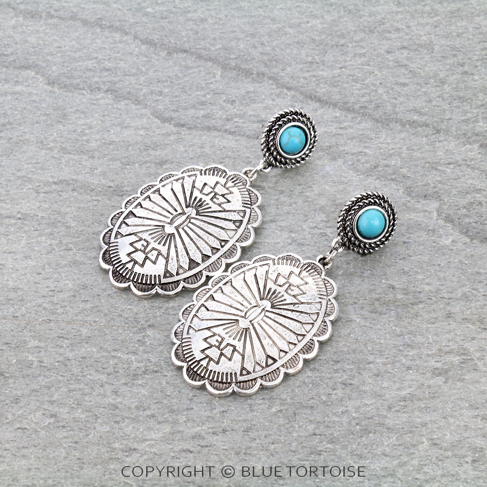 Western Aztec Concho Stud Earrings