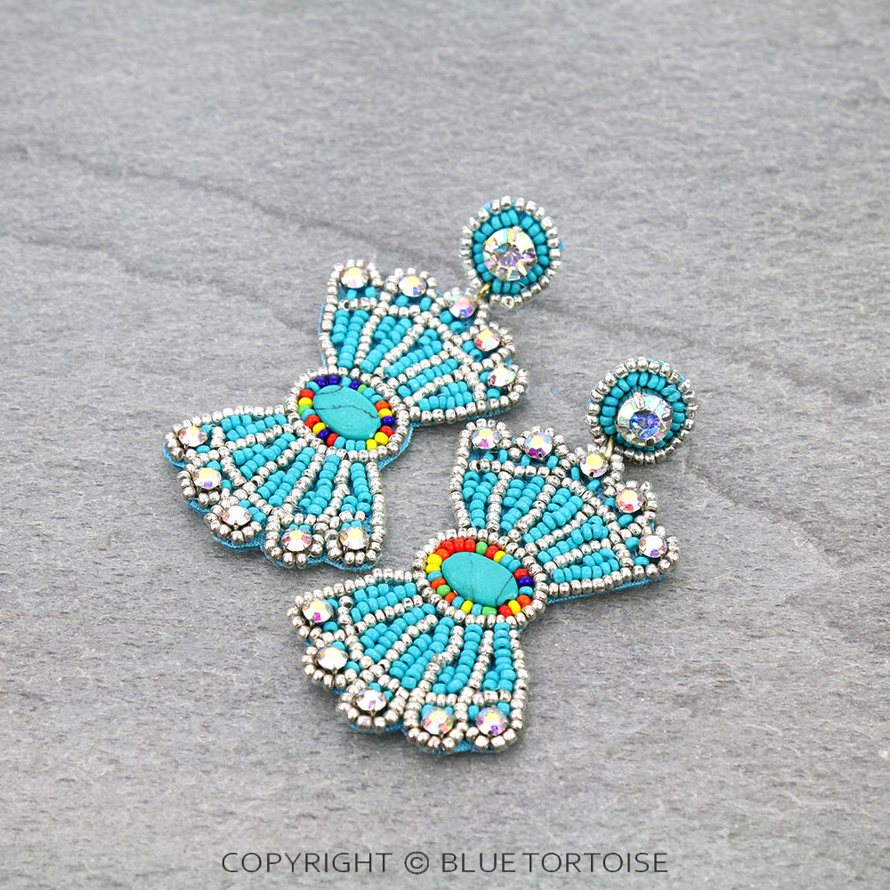 Western Ribbon Seed Bead Stone Stud Earrings