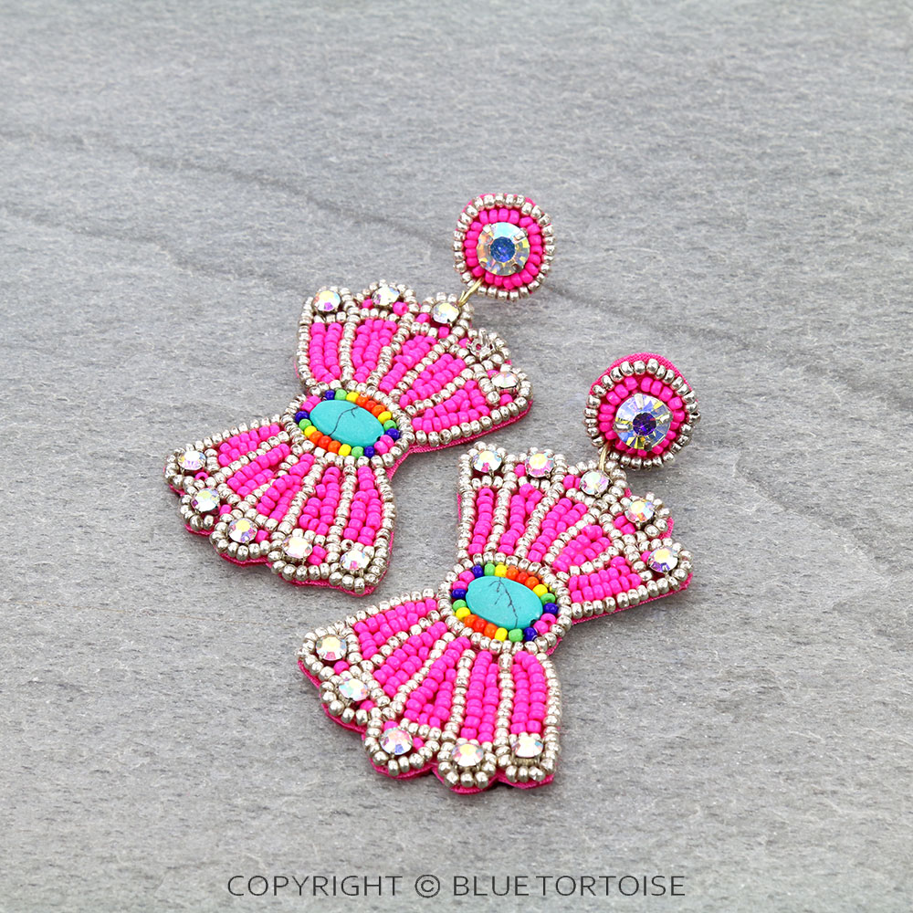 Western Ribbon Seed Bead Stone Stud Earrings