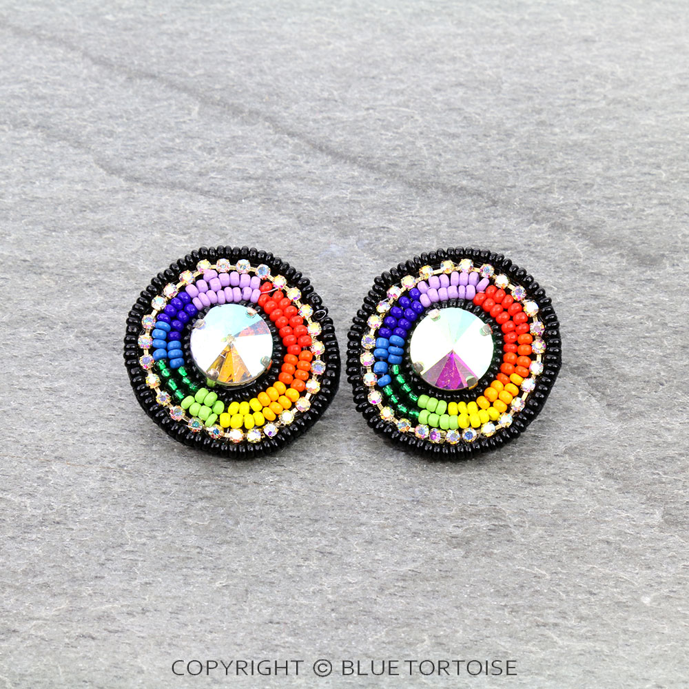 Western Round Seed Bead Stone Stud Earrings