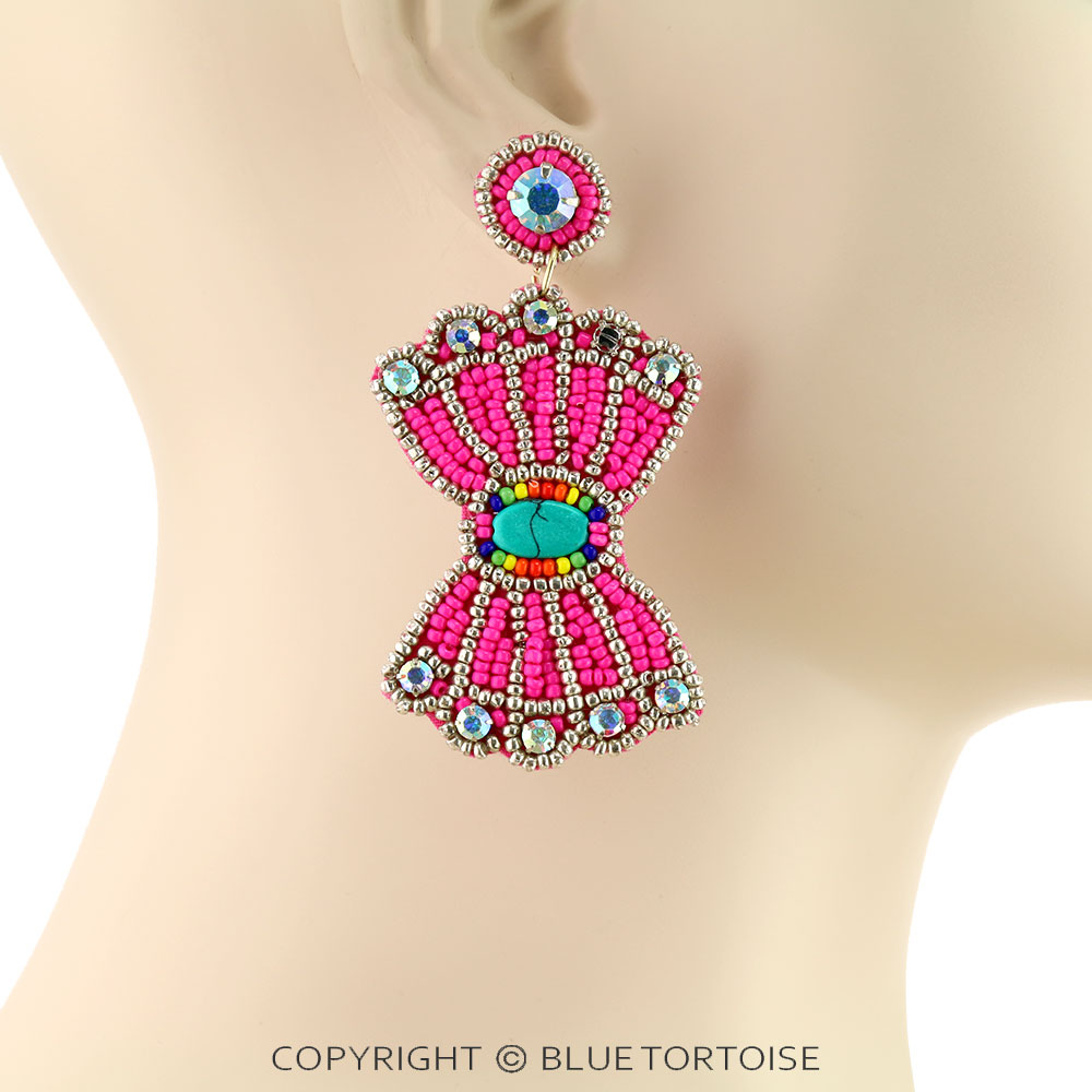 Western Ribbon Seed Bead Stone Stud Earrings - Image 2