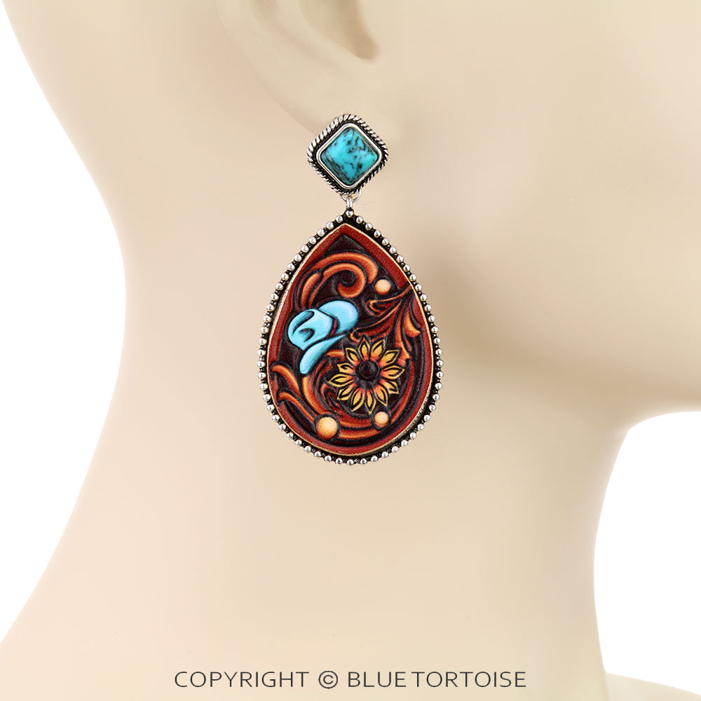 Western Flower Leather Stud Earrings - Image 2