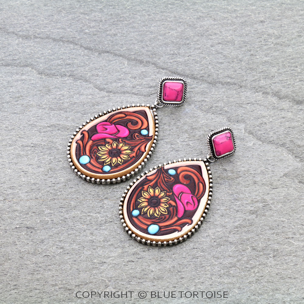 Western Flower Leather Stud Earrings