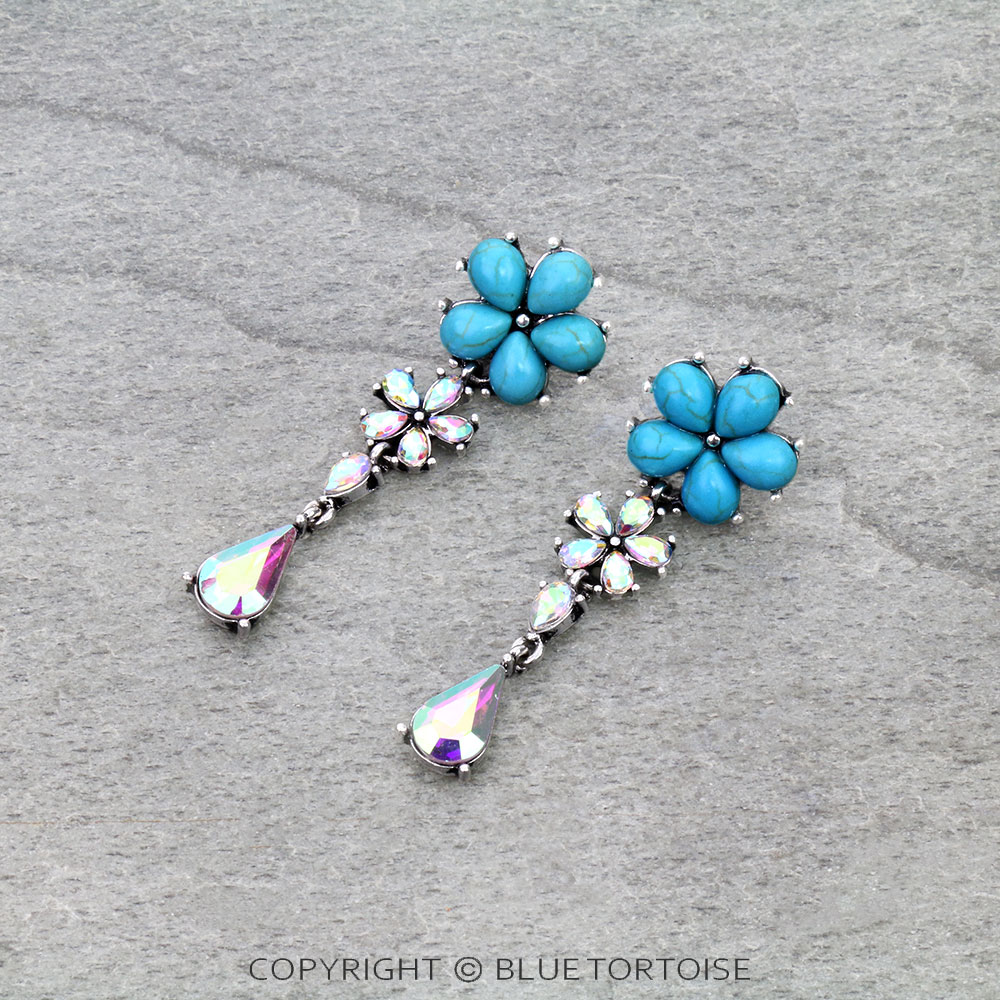 Flower Stone Drop Stud Earrings