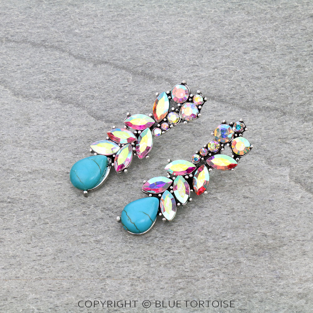Flower Stone Drop Stud Earrings
