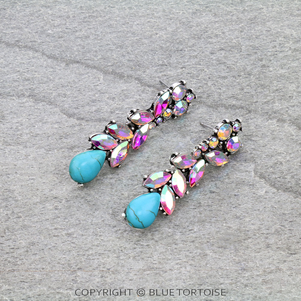 Flower Stone Drop Stud Earrings - Image 3