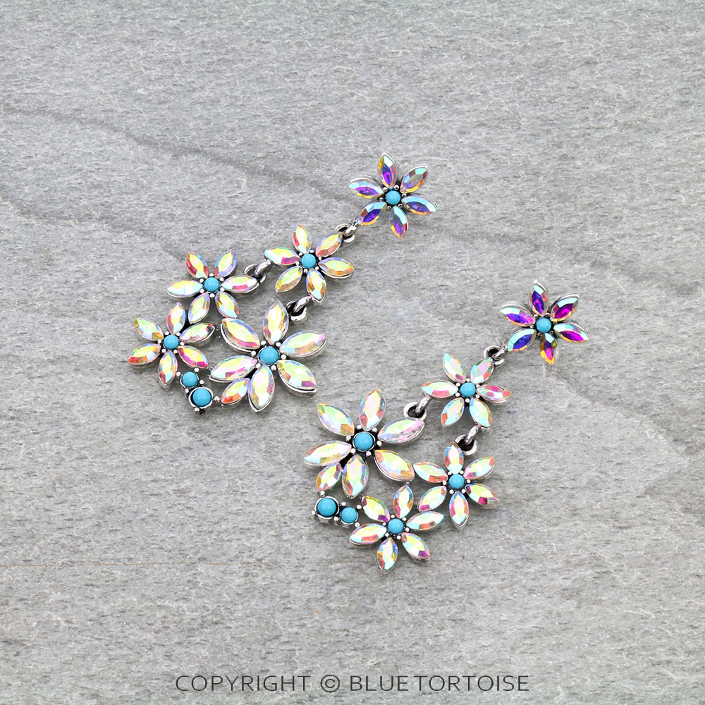Flower Stone Drop Stud Earrings