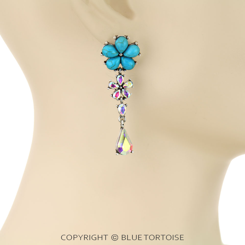 Flower Stone Drop Stud Earrings - Image 2