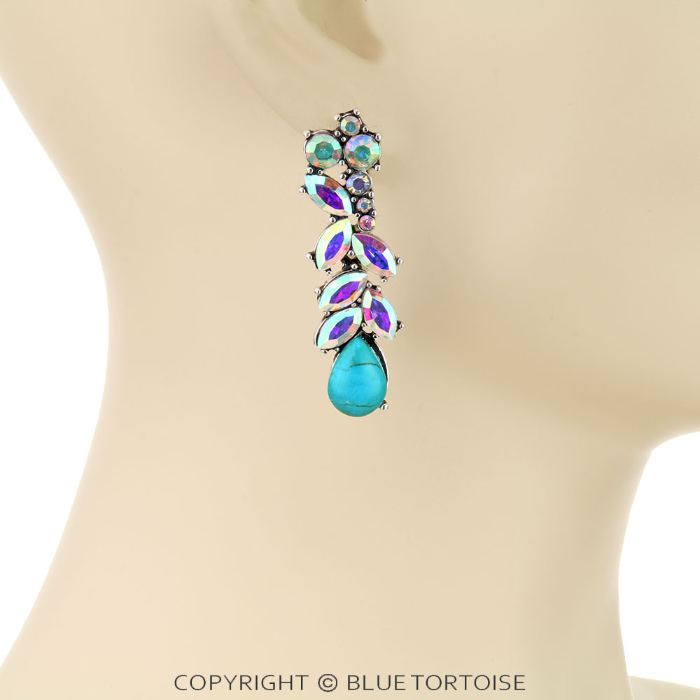 Flower Stone Drop Stud Earrings - Image 2