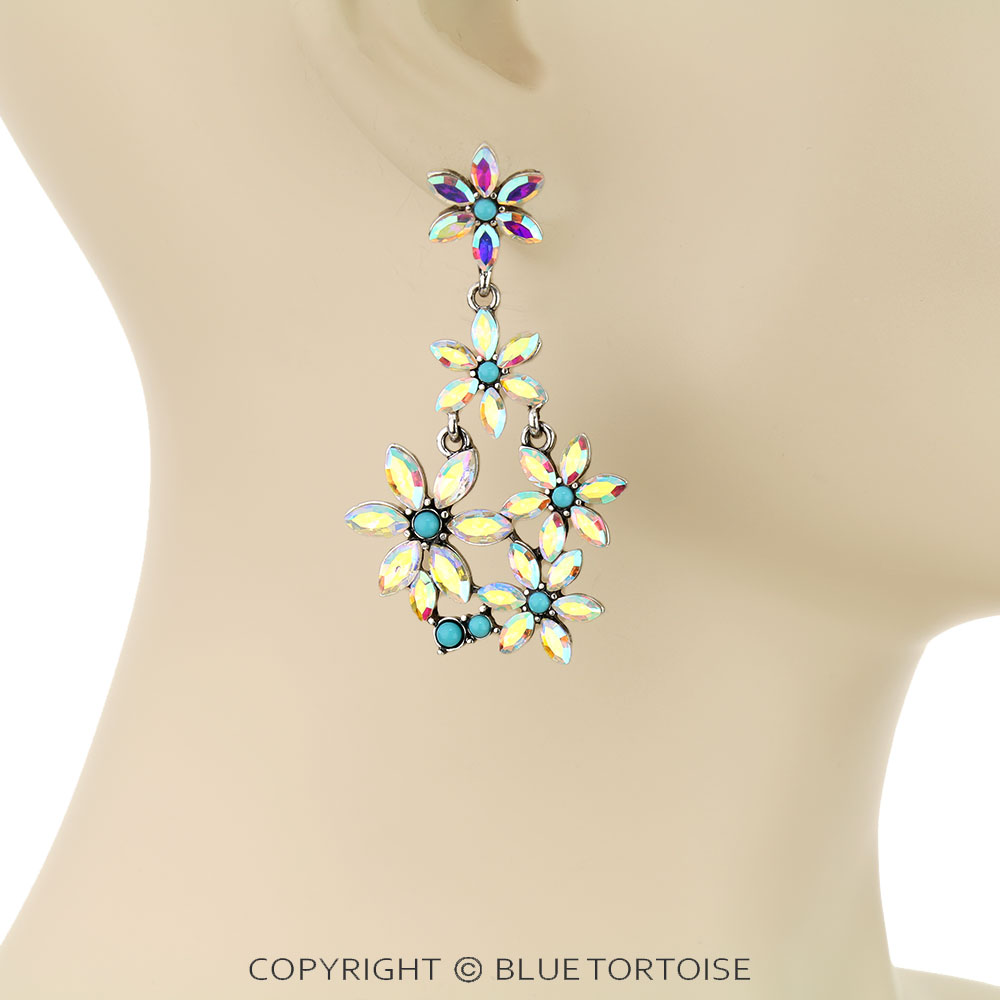 Flower Stone Drop Stud Earrings - Image 2