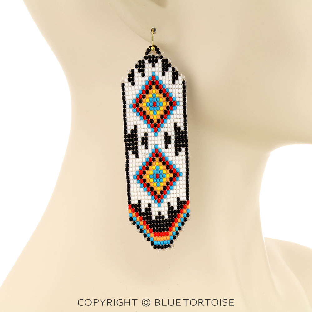 Western Aztec Pattern Seed Bead Dangle Earrings - Image 2