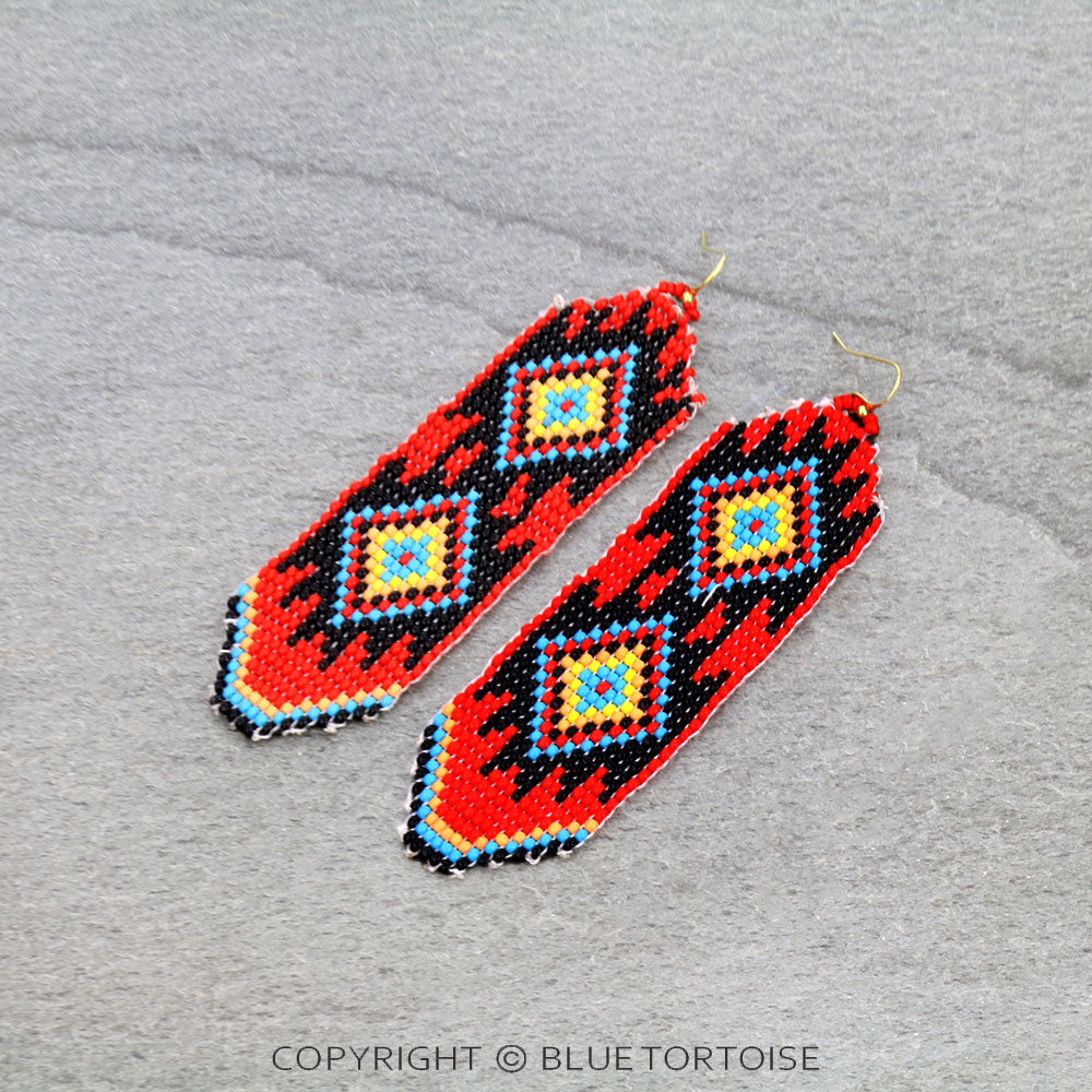 Western Aztec Pattern Seed Bead Dangle Earrings