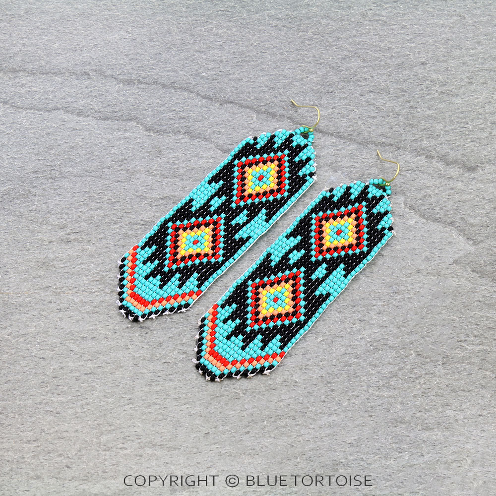 Western Aztec Pattern Seed Bead Dangle Earrings