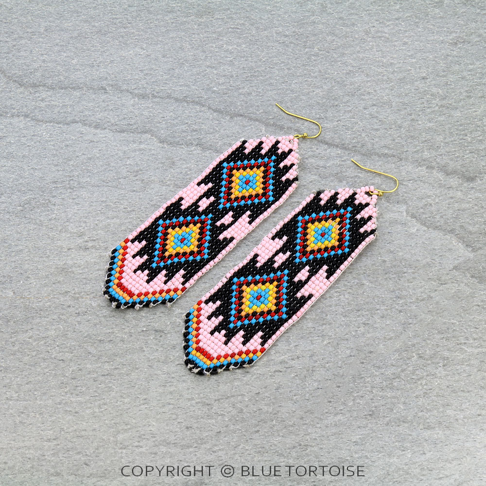 Western Aztec Pattern Seed Bead Dangle Earrings