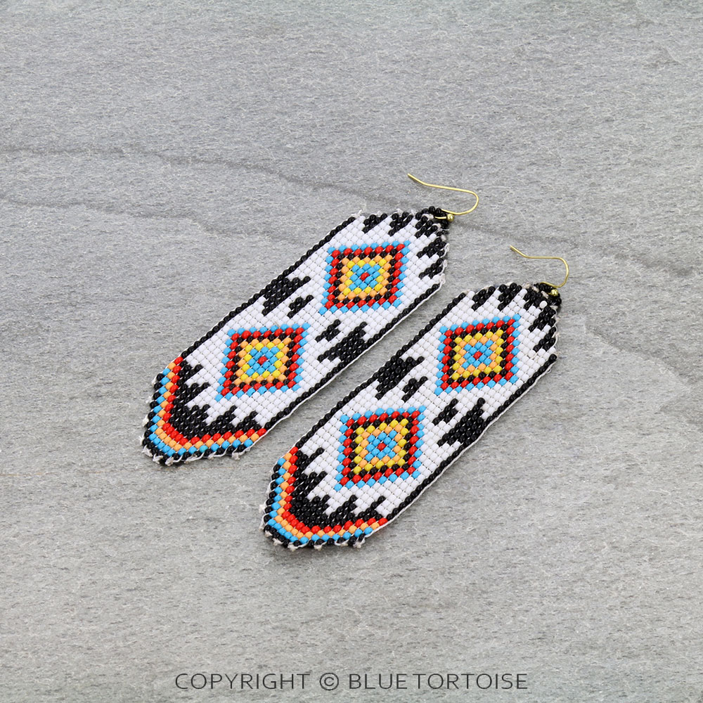 Western Aztec Pattern Seed Bead Dangle Earrings