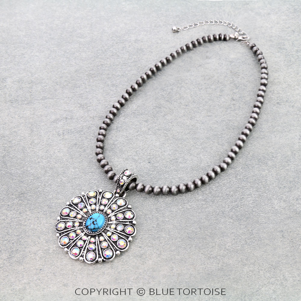 Western Concho Stone Pendant Necklace