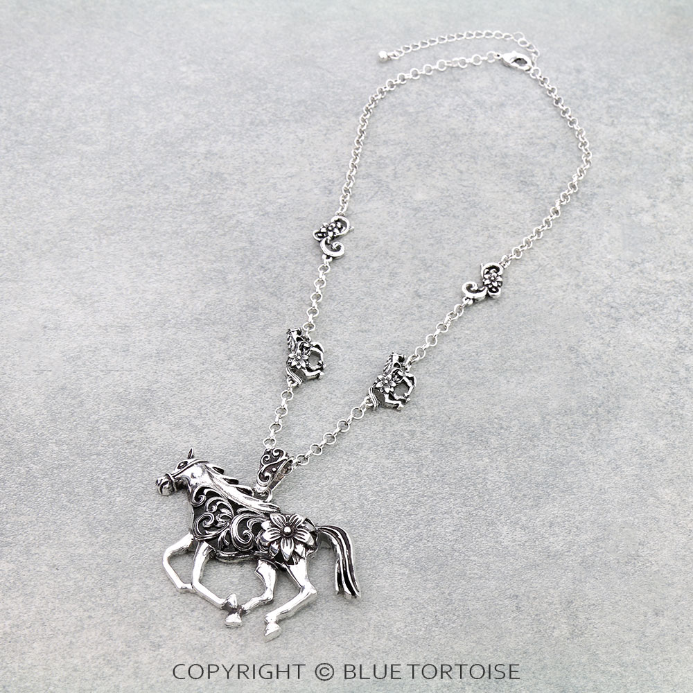 Western Filigree Horse Pendant Necklace