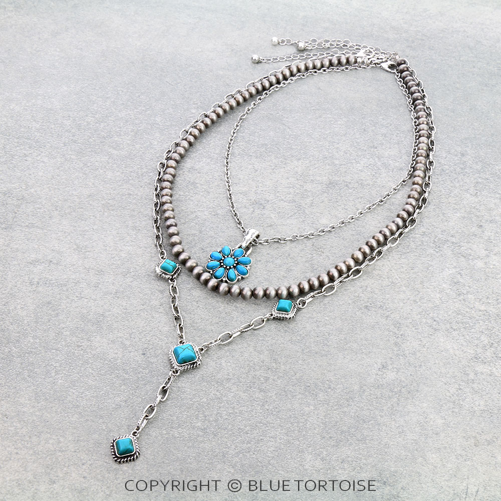 Western Multi-Strand Concho Stone Necklace