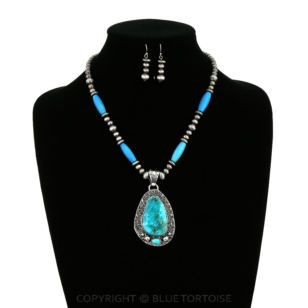 Western Aztec Design Stone Pendant Necklace Set - Image 2