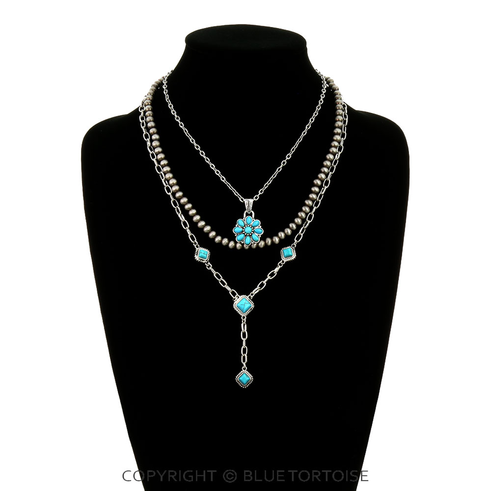 Western Multi-Strand Concho Stone Necklace - Image 2
